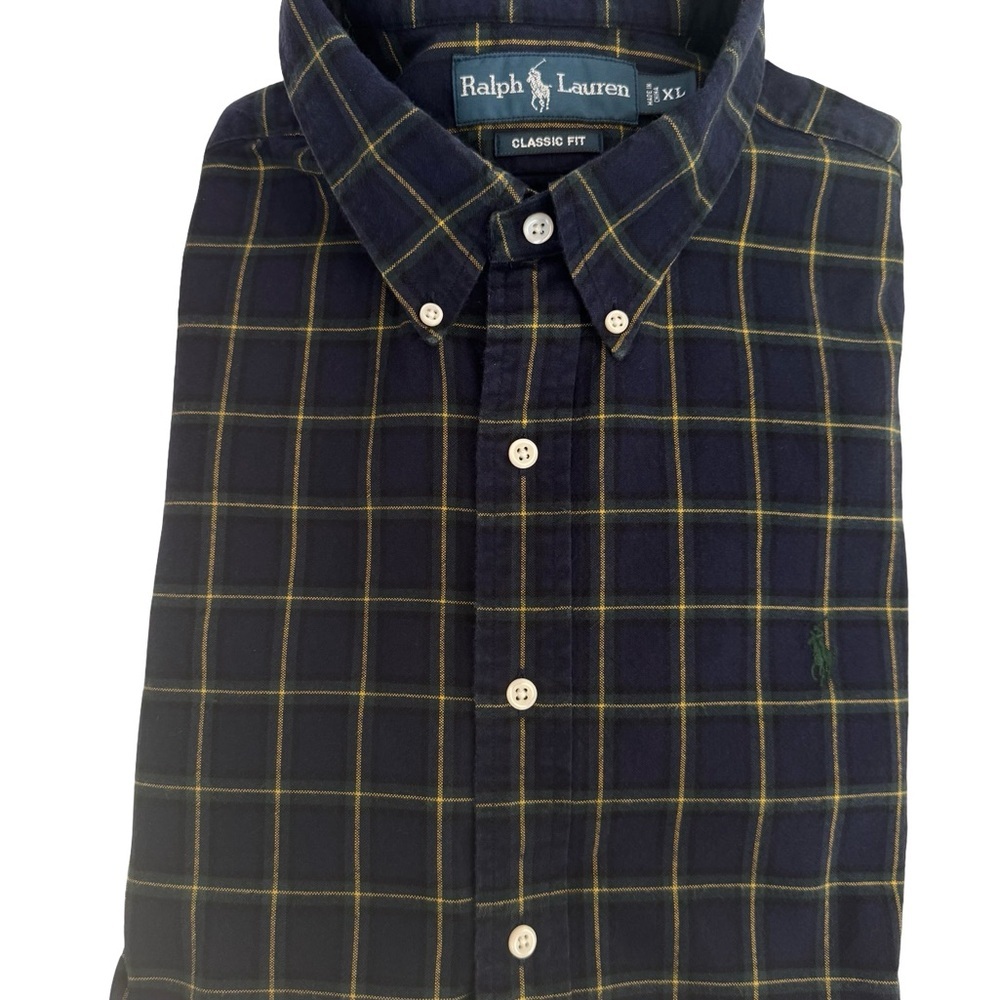RALPH LAUREN Men’s Classic Fit Heavy Cotton Navy Plaid Button Down Shirt Size XL - Picture 16 of 16